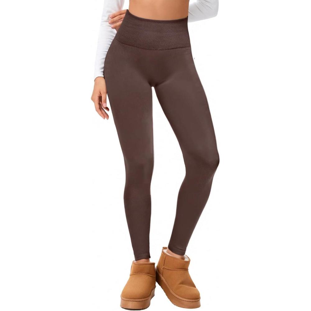 imageHi Clasmix Fleece Lined Leggings Women Seamless Thermal Winter High Waisted Tummy Control Thick Warm Yoga PantsBrown