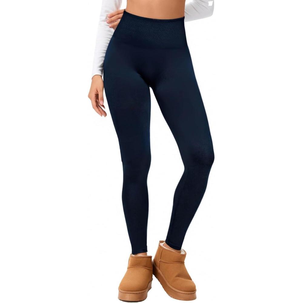 imageHi Clasmix Fleece Lined Leggings Women Seamless Thermal Winter High Waisted Tummy Control Thick Warm Yoga PantsNavy Blue