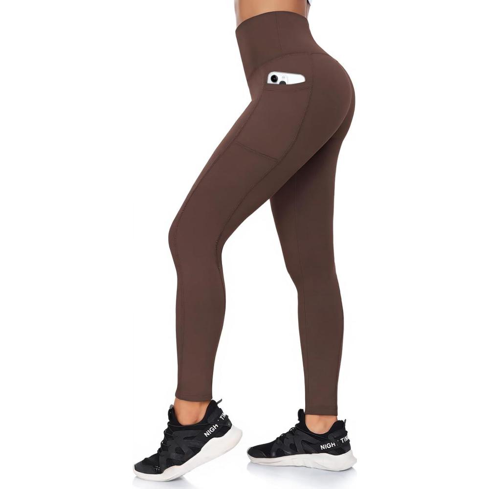 imageHi Clasmix Fleece Lined Leggings with Pockets for Women  Thermal Yoga Pants Winter Hiking Workout Leggings Brown