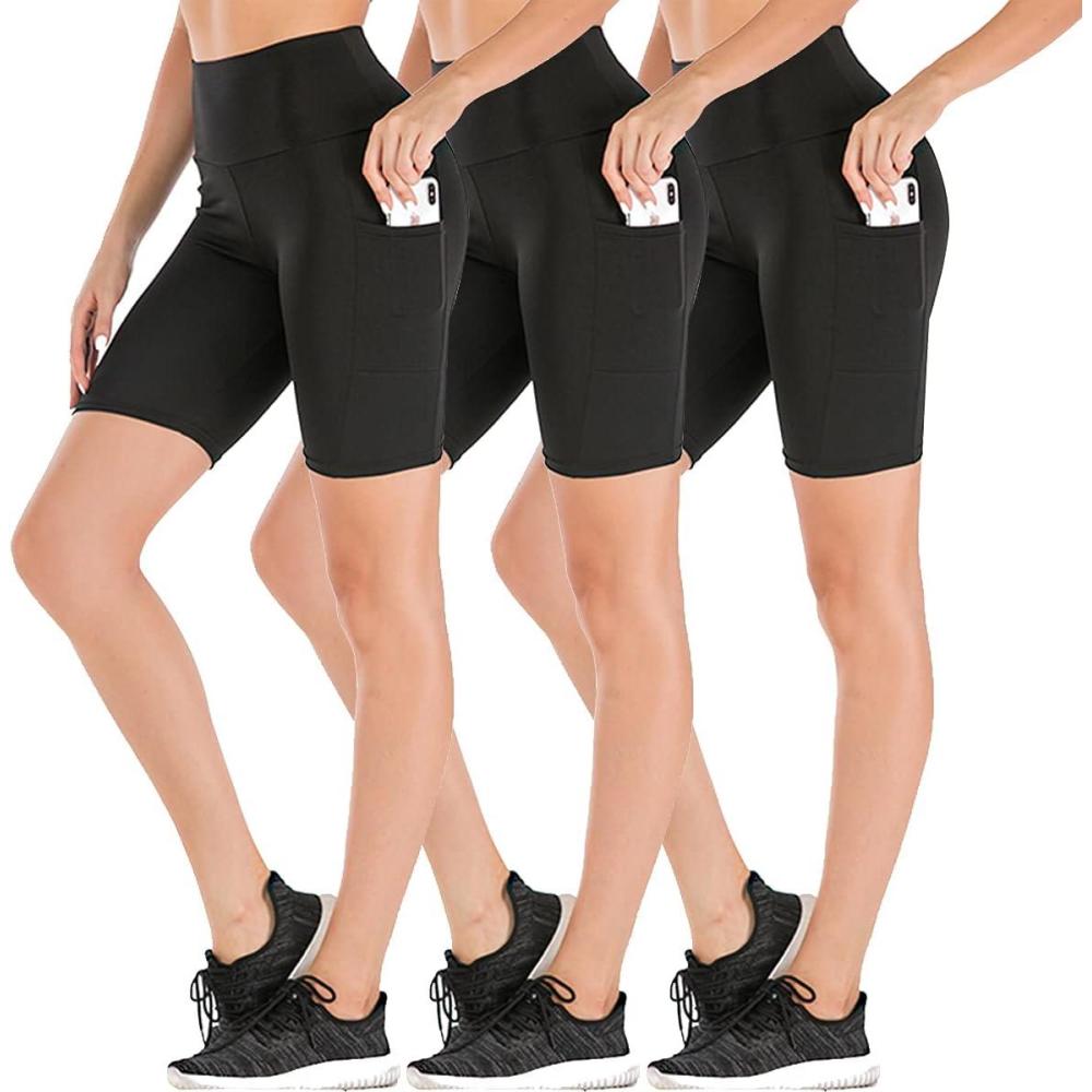 imageHigh Waisted Biker Shorts for WomenWorkout Yoga Running Shorts Leggings with Pockets1 Black3 Pack Medium