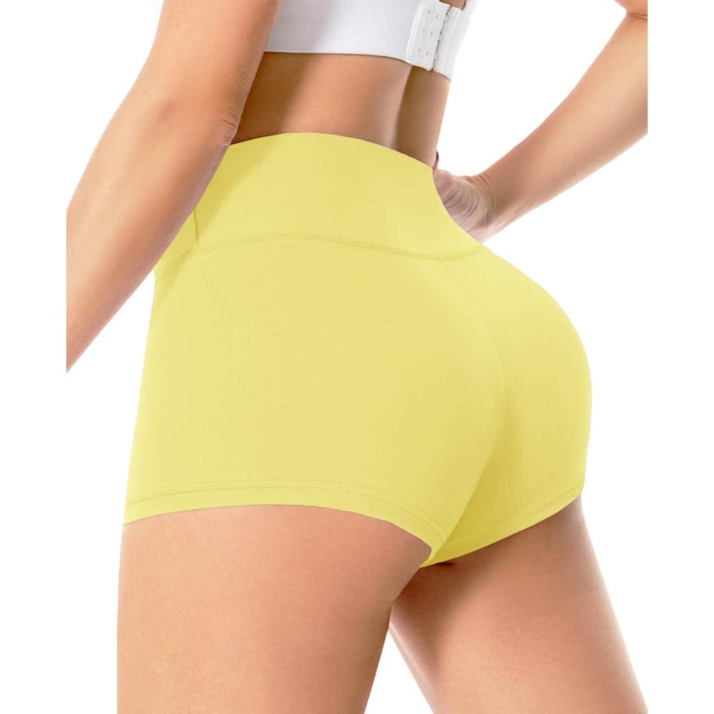 imageWomens 3quot5quot High Waisted Biker Shorts Spandex Yoga Workout Cycling Volleyball Dance Athletic Booty Shorts9lemon Yellow