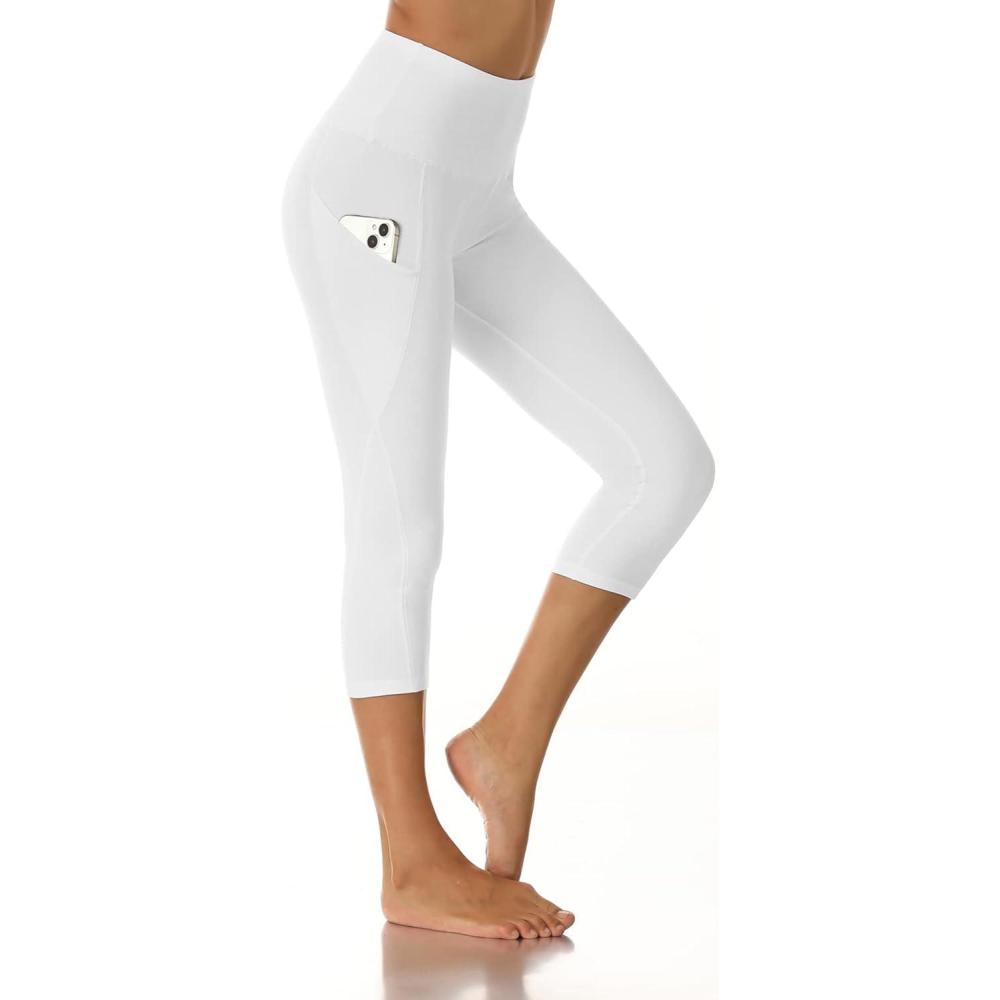 imageYoga Pants with Pockets for Women  Leggings with Pockets High Waisted Tummy Control Non SeeThrough Workout PantsCapriwhite
