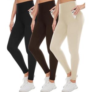 3 Pack High Waisted Leggings for Women- Full Length Capri Black Buttery Soft Tummy Control Yoga Pants for Workout Athletic(1bd-3 Pack Leggings With Pockets 03color)