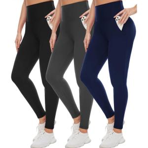 3 Pack High Waisted Leggings for Women- Full Length Capri Black Buttery Soft Tummy Control Yoga Pants for Workout Athletic(1bd-3 Pack Leggings With Pockets 01color)