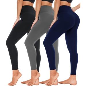 3 Pack High Waisted Leggings for Women- Full Length Capri Black Buttery Soft Tummy Control Yoga Pants for Workout Athletic(2-3 Pack Black dark Gray blue)