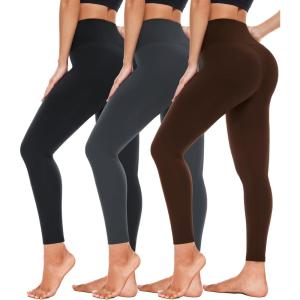 3 Pack High Waisted Leggings for Women- Full Length Capri Black Buttery Soft Tummy Control Yoga Pants for Workout Athletic(2-3 Pack Black dark Gray brown)