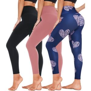 3 Pack High Waisted Leggings for Women- Full Length Capri Black Buttery Soft Tummy Control Yoga Pants for Workout Athletic(2-3 Pack Multi01)