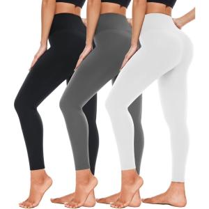 3 Pack High Waisted Leggings for Women- Full Length Capri Black Buttery Soft Tummy Control Yoga Pants for Workout Athletic(2a-3 Pack Black Grey White)