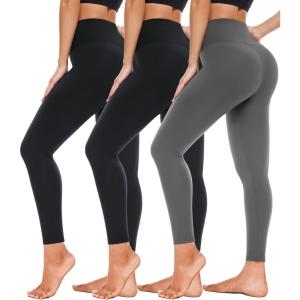 3 Pack High Waisted Leggings for Women- Full Length Capri Black Buttery Soft Tummy Control Yoga Pants for Workout Athletic(3 Pack Black black dark Grey)