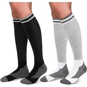 30-40mmHg Medical Graduated Compression Socks for Women&Men Circulation-Compression Stockings-Knee High Socks for Support,Hiking,Running(4-2 Pack Strip Black  White)
