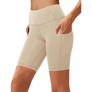 Aoliks Biker Shorts Women with Pockets – 8″ High Waisted Tummy Control Running Workout Spandex Gym Volleyball Yoga Shorts(1 Light Apricot)