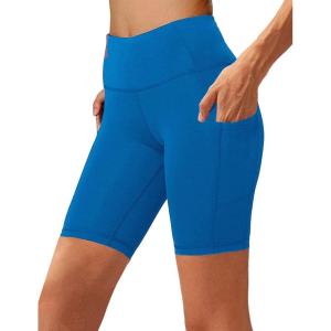 Aoliks Biker Shorts Women with Pockets – 8″ High Waisted Tummy Control Running Workout Spandex Gym Volleyball Yoga Shorts(1 Poolside)