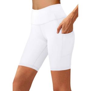 Aoliks Biker Shorts Women with Pockets – 8″ High Waisted Tummy Control Running Workout Spandex Gym Volleyball Yoga Shorts(1 White)
