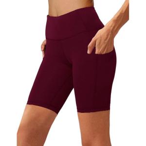Aoliks Biker Shorts Women with Pockets – 8″ High Waisted Tummy Control Running Workout Spandex Gym Volleyball Yoga Shorts(1 Wine Red)
