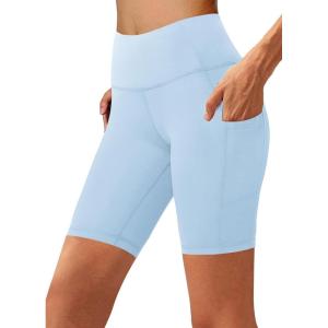 Aoliks Biker Shorts Women with Pockets – 8″ High Waisted Tummy Control Running Workout Spandex Gym Volleyball Yoga Shorts(Cambric Blue)