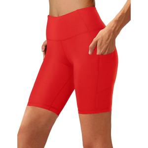 Aoliks Biker Shorts Women with Pockets – 8″ High Waisted Tummy Control Running Workout Spandex Gym Volleyball Yoga Shorts(Crimson)