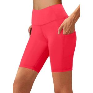 Aoliks Biker Shorts Women with Pockets – 8″ High Waisted Tummy Control Running Workout Spandex Gym Volleyball Yoga Shorts(Hot Pink)