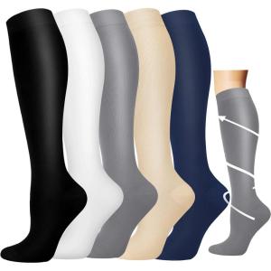Graduated Compression Socks for Women&Men 20-30mmhg Knee High Socks Travel Hiking Running Stocking(04-5 Pairs Multi Solid 01)