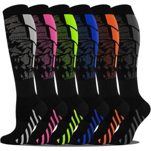 Graduated Compression Socks for Women&Men 20-30mmhg Knee High Socks Travel Hiking Running Stocking(06-6 Pairs Multi Stripe 02)