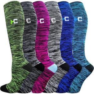 Graduated Compression Socks for Women&Men 20-30mmhg Knee High Socks Travel Hiking Running Stocking(06-6 Pairs Multi Stripe 03)