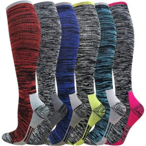 Graduated Compression Socks for Women&Men 20-30mmhg Knee High Socks Travel Hiking Running Stocking(06-6 Pairs Multi Stripe04)