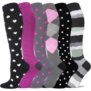 Graduated Compression Socks for Women&Men 20-30mmhg Knee High Socks Travel Hiking Running Stocking(09-6 Pairs Pink Series)