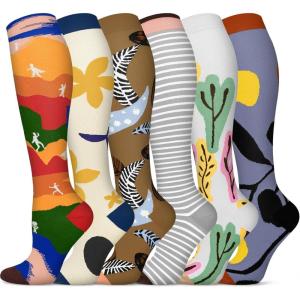 Graduated Compression Socks for Women&Men 20-30mmhg Knee High Socks Travel Hiking Running Stocking(10-6 Pairs Oil Painting Series)