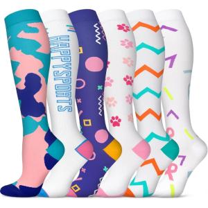 Graduated Compression Socks for Women&Men 20-30mmhg Knee High Socks Travel Hiking Running Stocking(Multi06)
