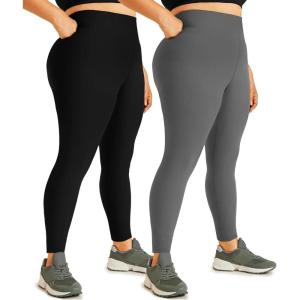 Hi Clasmix 2 Pack Plus Size Leggings for Women-High Waisted Tummy Control 1X-4X Soft Casual Yoga Pants for Curvy Women(01b1a-2 Pack Black Grey)