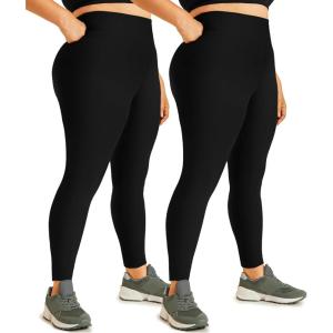 Hi Clasmix 2 Pack Plus Size Leggings for Women-High Waisted Tummy Control 1X-4X Soft Casual Yoga Pants for Curvy Women(01b-2 Pack Black Black)