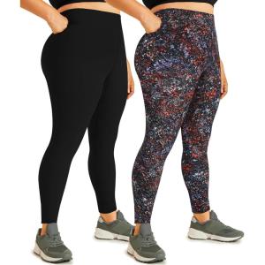 Hi Clasmix 2 Pack Plus Size Leggings for Women-High Waisted Tummy Control 1X-4X Soft Casual Yoga Pants for Curvy Women(01ba-2 Pack Black Floral)