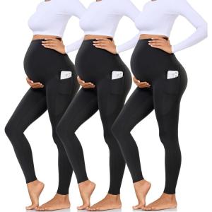 Hi Clasmix 3 Pack Maternity Capri Leggings with Pockets-Buttery Soft Workout Pregnancy Yoga Pants(6-3 Pack Full Length Black)