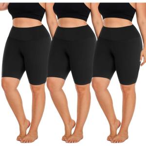 Hi Clasmix 3 Pack Plus Size Biker Shorts for Women(1X-4X)-High Waisted Non-See Through Workout Super Soft Black Yoga Shorts(1-3 Pack Black)