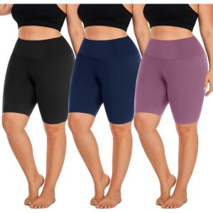 Hi Clasmix 3 Pack Plus Size Biker Shorts for Women(1X-4X)-High Waisted Non-See Through Workout Super Soft Black Yoga Shorts(3-3 Pack Black+navy+pink)