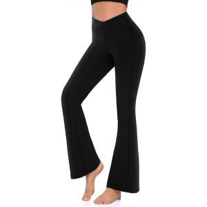 Hi Clasmix Flare Leggings for Women – High Waist Crossover Yoga Pants Tummy Control Bootcut Bell Bottom Jazz Lounge Leggings(1-black)