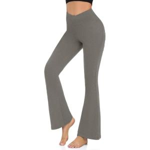 Hi Clasmix Flare Leggings for Women – High Waist Crossover Yoga Pants Tummy Control Bootcut Bell Bottom Jazz Lounge Leggings(6-grey)