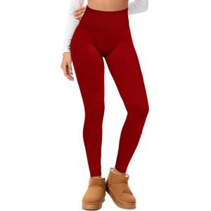 Hi Clasmix Fleece Lined Leggings Women – Seamless Thermal Winter High Waisted Tummy Control Thick Warm Yoga Pants(Wine Red)
