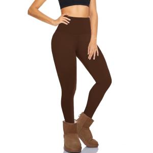 Hi Clasmix Fleece Lined Leggings for Women – High Waisted Winter Yoga Pants, Warm Thermal Running Workout Tights(Brown)