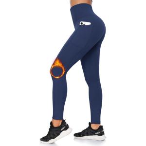 Hi Clasmix Fleece Lined Leggings with Pockets for Women – Thermal Yoga Pants Winter Hiking Workout Leggings Navy Blue