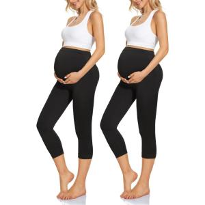 Hi Clasmix Maternity Capri Leggings Over The Belly Butt Lift – Buttery Soft Non-See-Through Workout Pregnancy Leggings(2 Pack Black Capri,Large)