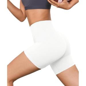High Waisted Workout Biker Shorts for Women-5″ Tummy Control Athletic Running Gym Yoga Spandex Shorts(02-white)