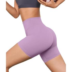 High Waisted Workout Biker Shorts for Women-5″ Tummy Control Athletic Running Gym Yoga Spandex Shorts(04-light Purple)