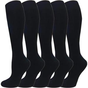 Warm Knee High Socks for Women-Thermal Cotton Socks for Hiking,Work,Winter,Gifts(5 Black Pack Women)