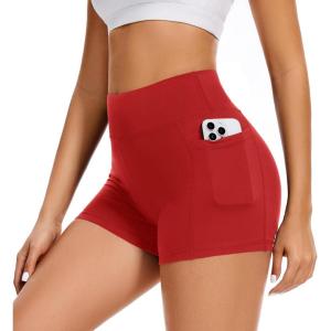 Women’s 3″/5″ High Waisted Biker Shorts – Spandex Yoga, Workout, Cycling, Volleyball, Dance | Athletic Booty Shorts(Red With Pockets)