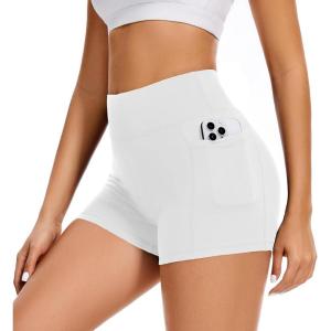 Women’s 3″/5″ High Waisted Biker Shorts – Spandex Yoga, Workout, Cycling, Volleyball, Dance | Athletic Booty Shorts(White With Pockets)