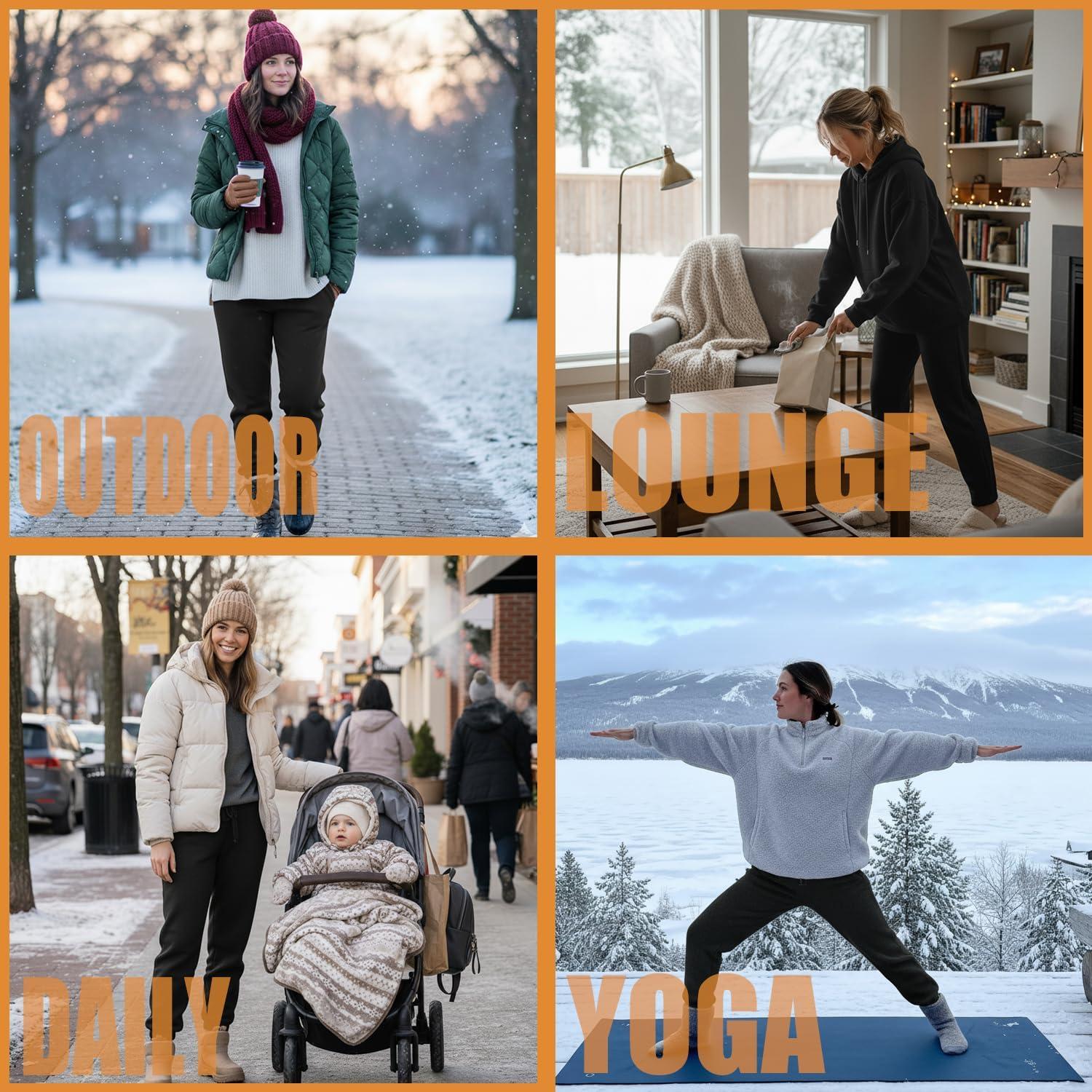 imageFleece Lined Joggers for WomenWinter Thermal Womens Sweatpants Thick High Waisted Ski Hiking Running Pants S2XL11 Pack Black