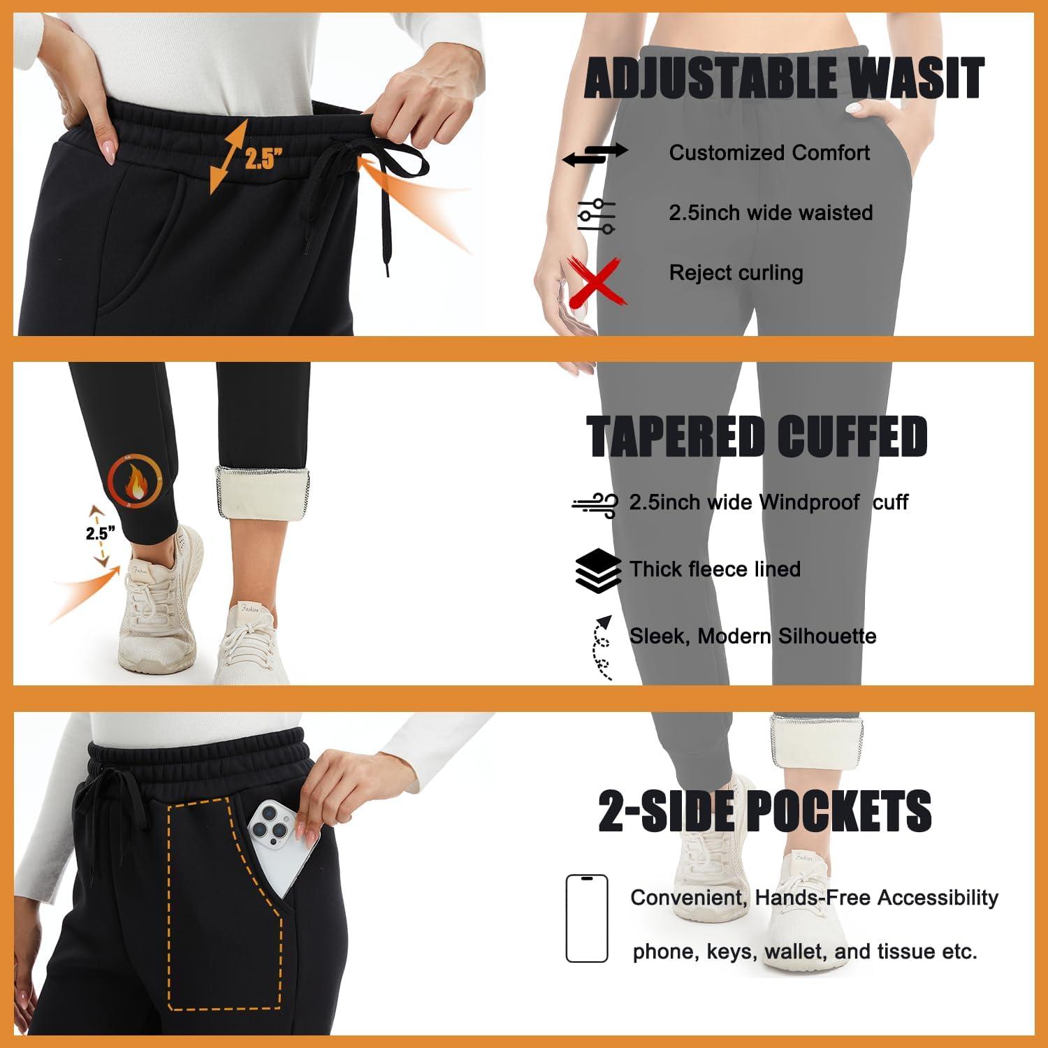 imageFleece Lined Joggers for WomenWinter Thermal Womens Sweatpants Thick High Waisted Ski Hiking Running Pants S2XL11 Pack Black