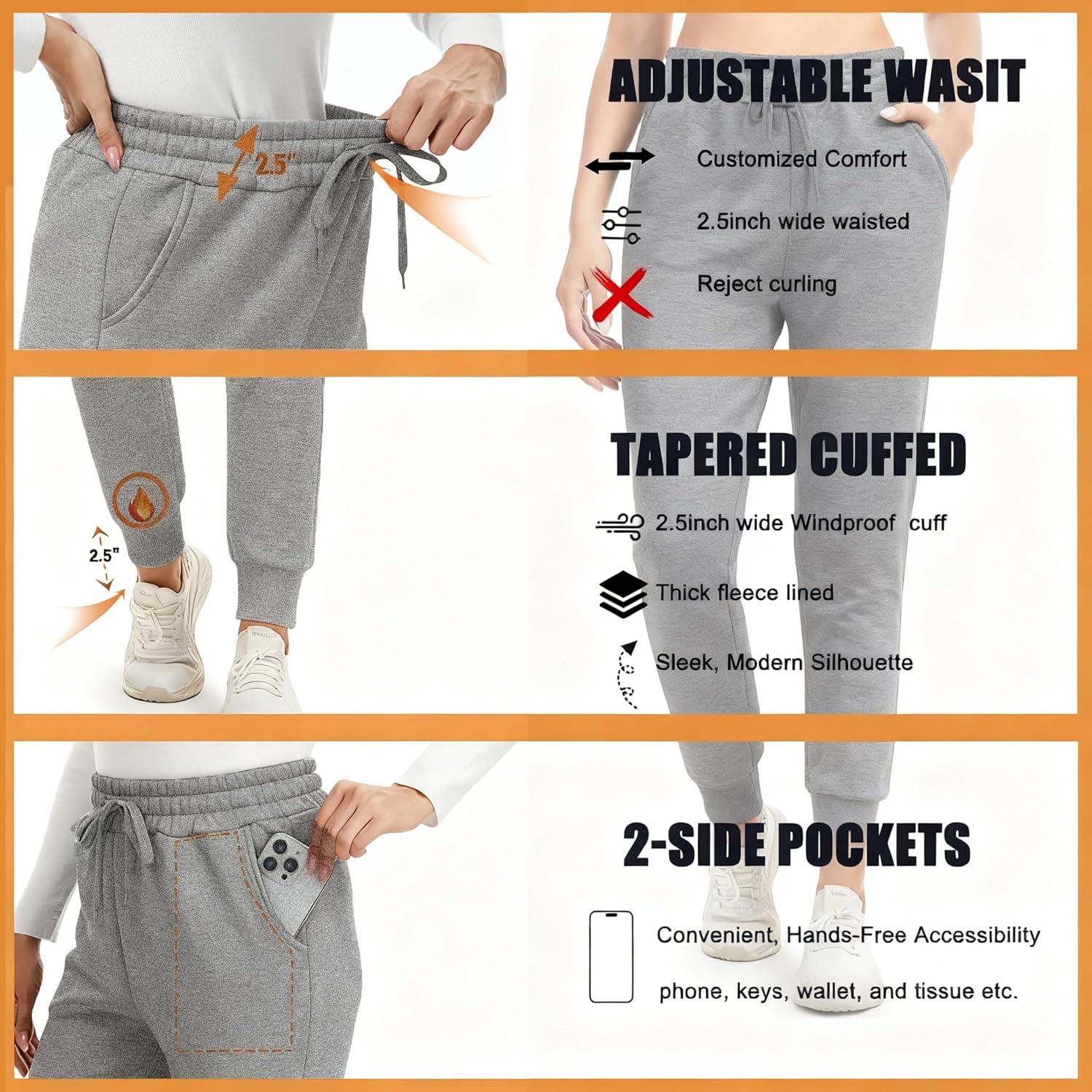 imageFleece Lined Joggers for WomenWinter Thermal Womens Sweatpants Thick High Waisted Ski Hiking Running Pants S2XL21 Pack Grey