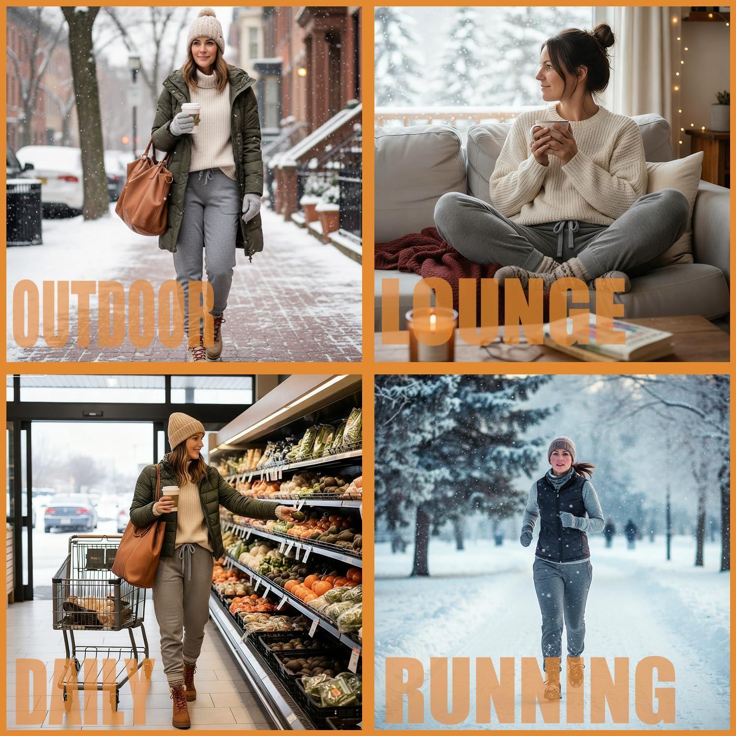 imageFleece Lined Joggers for WomenWinter Thermal Womens Sweatpants Thick High Waisted Ski Hiking Running Pants S2XL21 Pack Grey