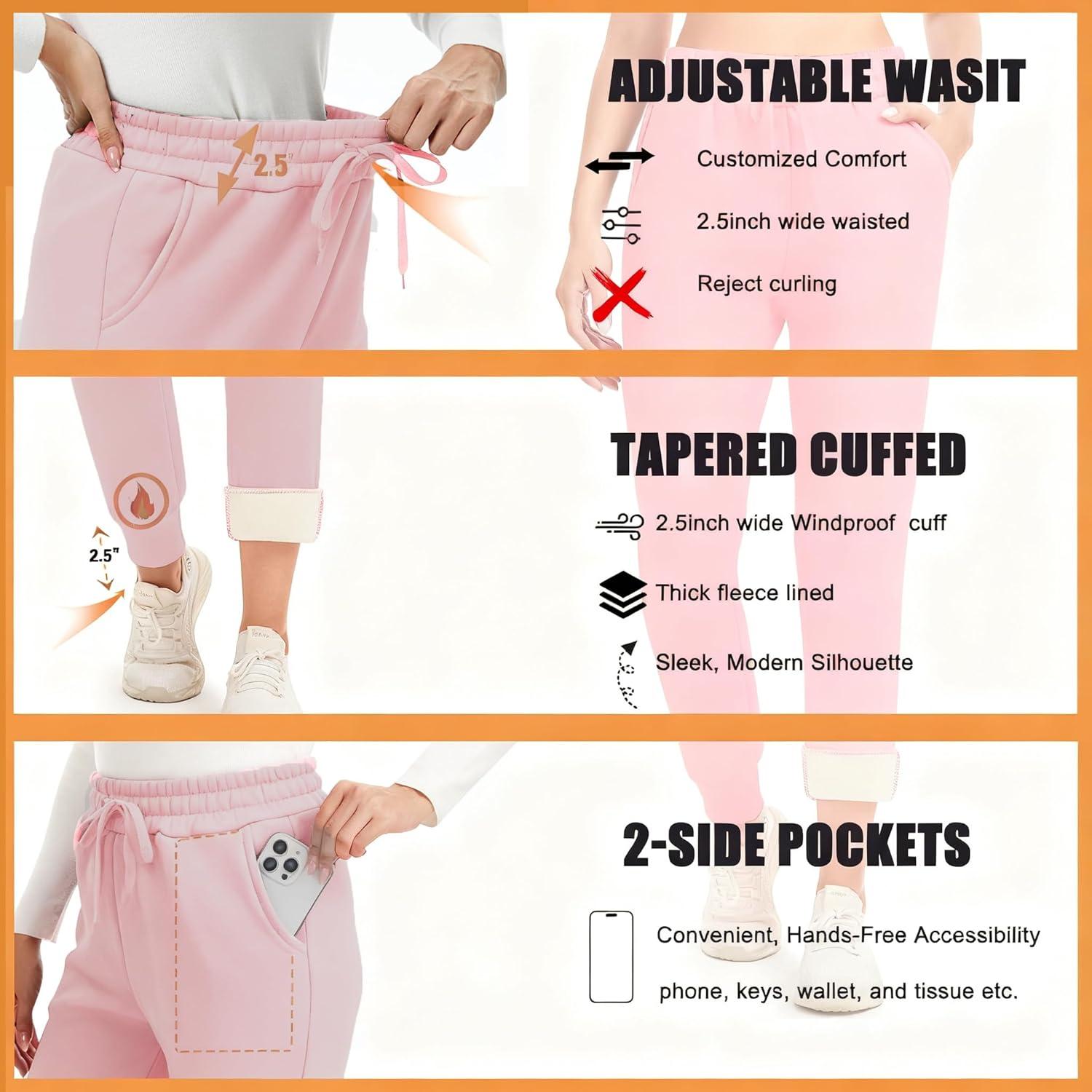 imageFleece Lined Joggers for WomenWinter Thermal Womens Sweatpants Thick High Waisted Ski Hiking Running Pants S2XL41 Pack Pink
